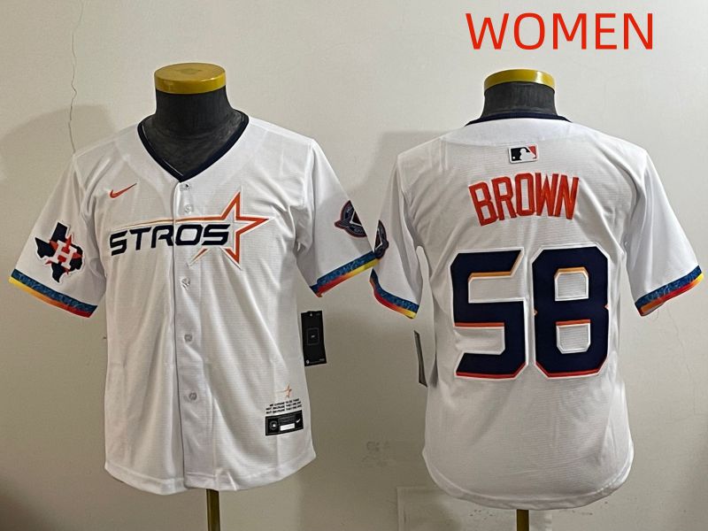 Women Houston Astros #58 Brown White Fourth generation Joint Name 2025 Nike MLB Jersey style 2